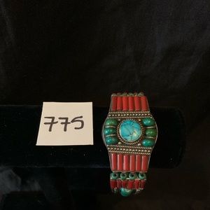 Turquoise and Red Beaded Bracelet